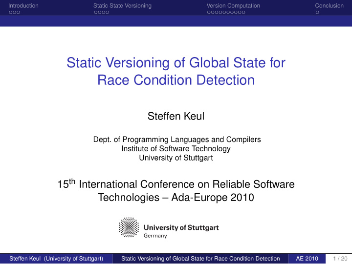 static versioning of global state for race condition