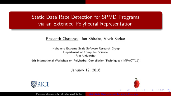static data race detection for spmd programs via an