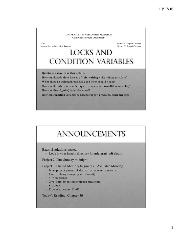 locks and condition variables