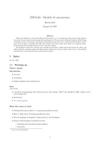 INF4140 - Models of concurrency  Hsten 2015  August 24, 2015  Abstract  This is the handout