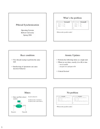 Whats the problem Process thread1 { Process thread2 {  foo = 1;  foo = 3;  Pthread