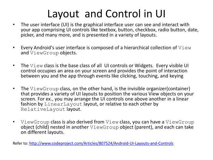 layout and control in ui