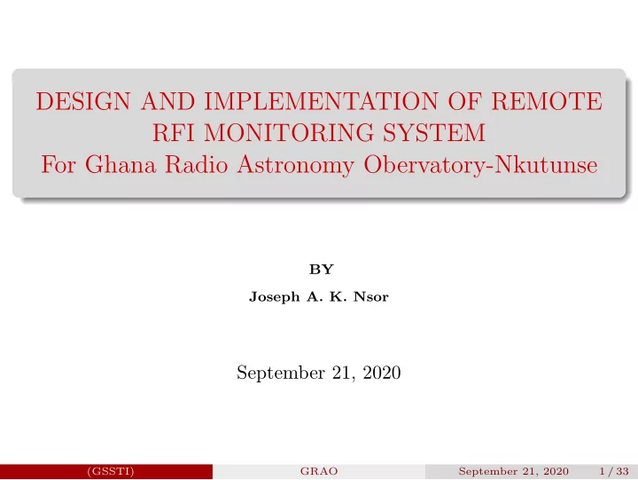 design and implementation of remote rfi monitoring system