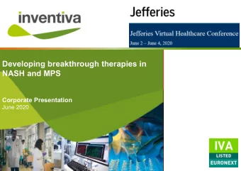 Developing breakthrough therapies in  NASH and MPS  Corporate Presentation  June 2020  DISCLAIMER