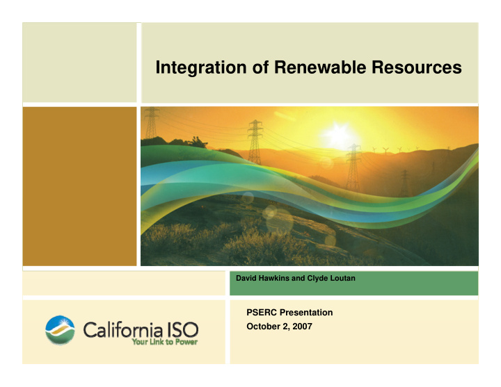 integration of renewable resources