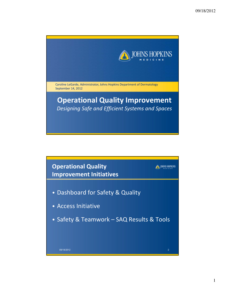 operational quality improvement operational quality