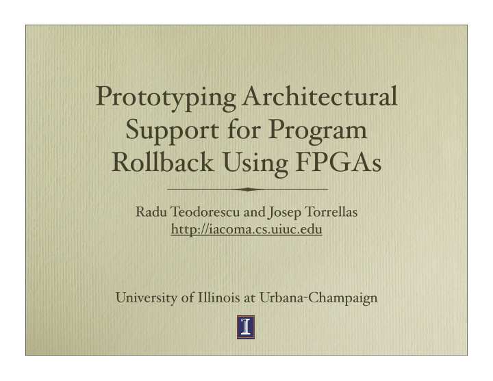 prototyping architectural support for program rollback
