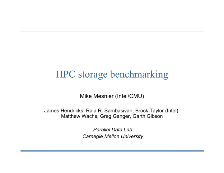 hpc storage benchmarking