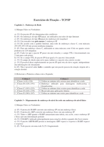 Exerccios de Fixao  TCP/IP  Captulo 2  Endereo de Rede  1) Marque Falso ou