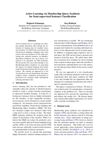 Active Learning via Membership Query Synthesis  for Semi-supervised Sentence Classification
