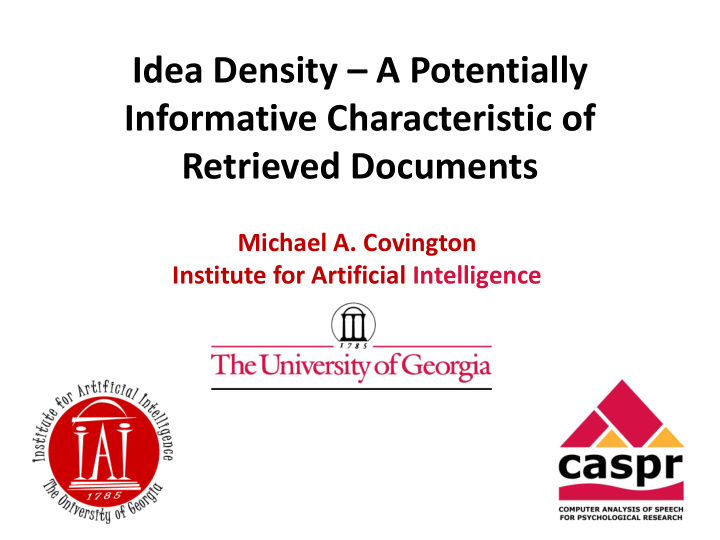 idea density a potentially informative characteristic of