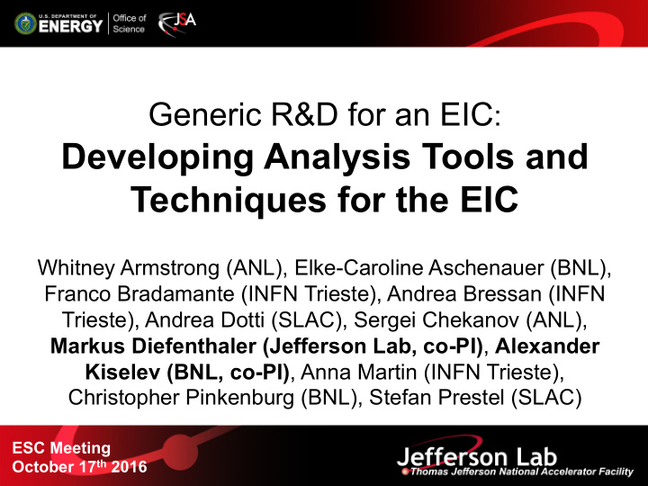 generic r d for an eic developing analysis tools and