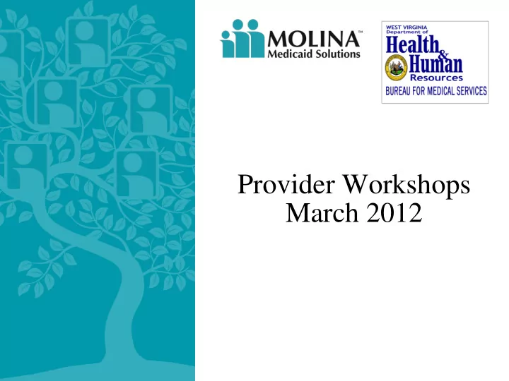 provider workshops march 2012 agenda