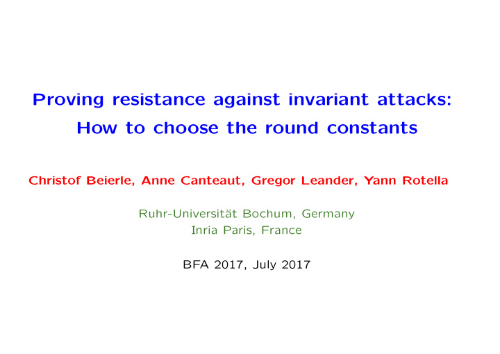 proving resistance against invariant attacks how to