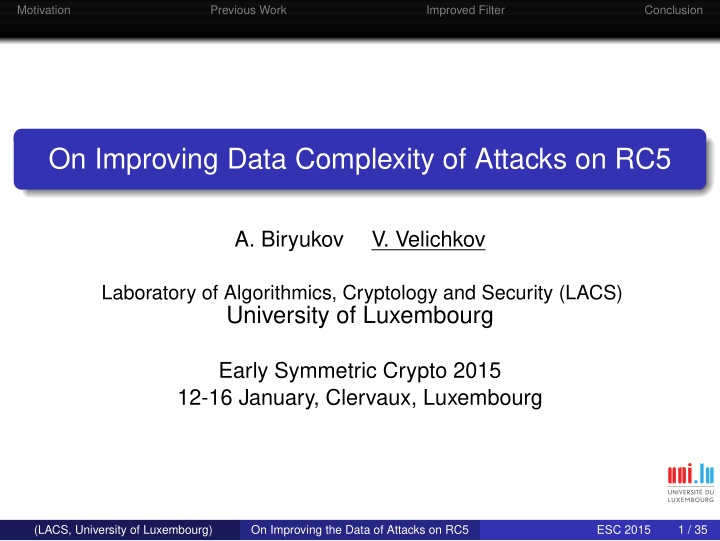 on improving data complexity of attacks on rc5