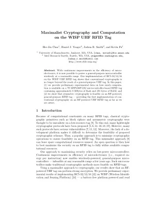 Maximalist Cryptography and Computation  on the WISP UHF RFID Tag Hee-Jin Chae 1 , Daniel J. Yeager