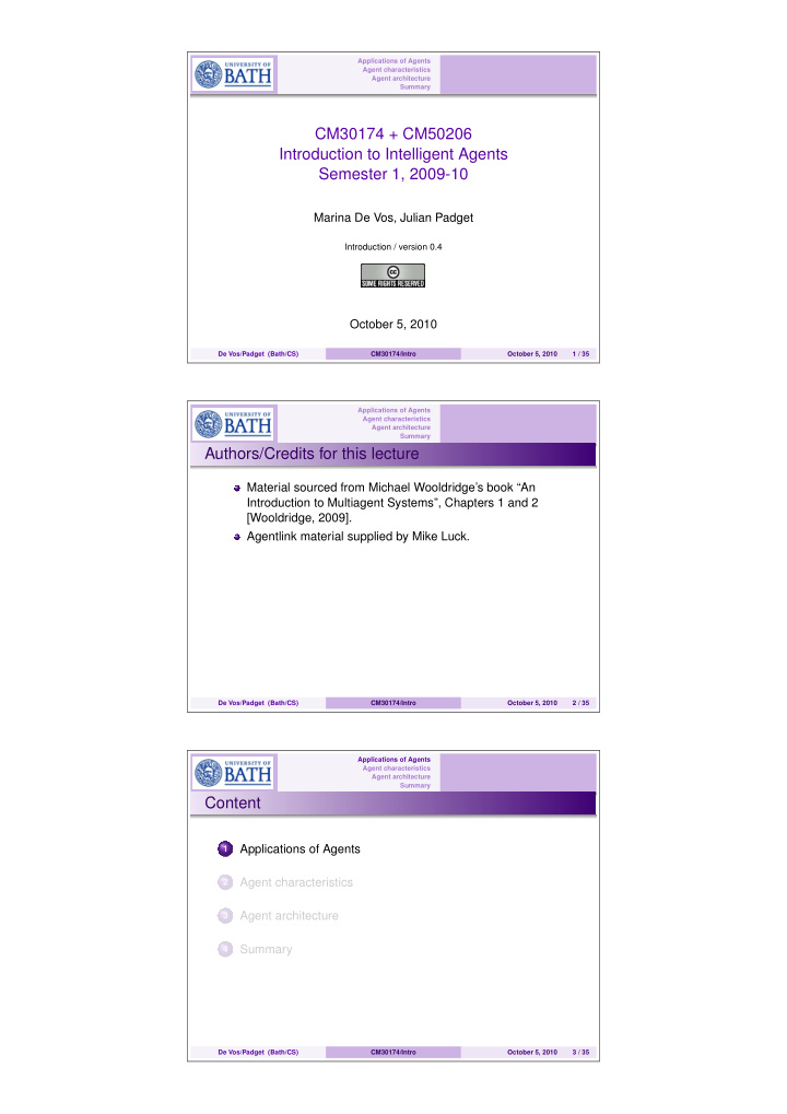 cm30174 cm50206 introduction to intelligent agents