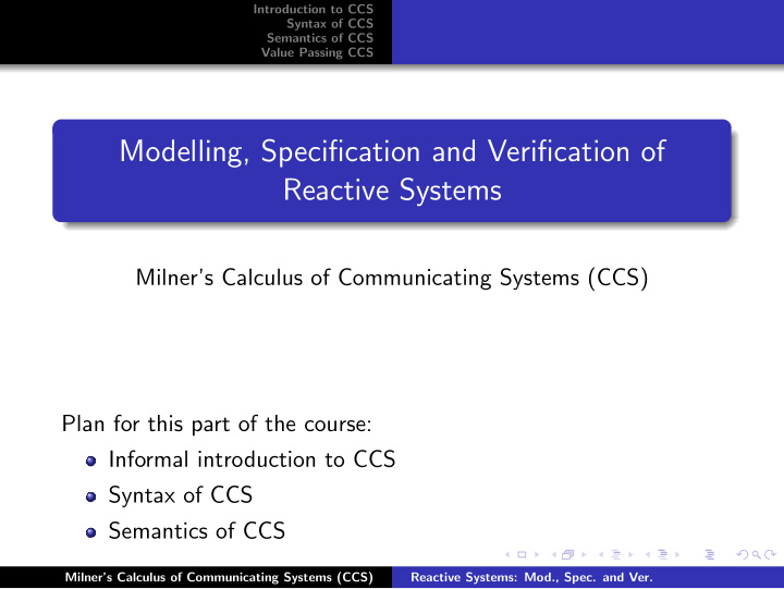 modelling specification and verification of reactive