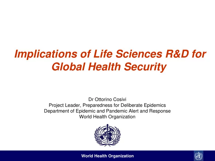 implications of life sciences r amp d for global health