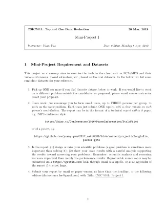 Mini-Project 1  Instructor: Yuan Yao  Due: 0:00am Monday 8 Apr, 2019  1  Mini-Project Requirement