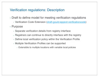 Verification regulations: Description  Draft to define model for meeting verification