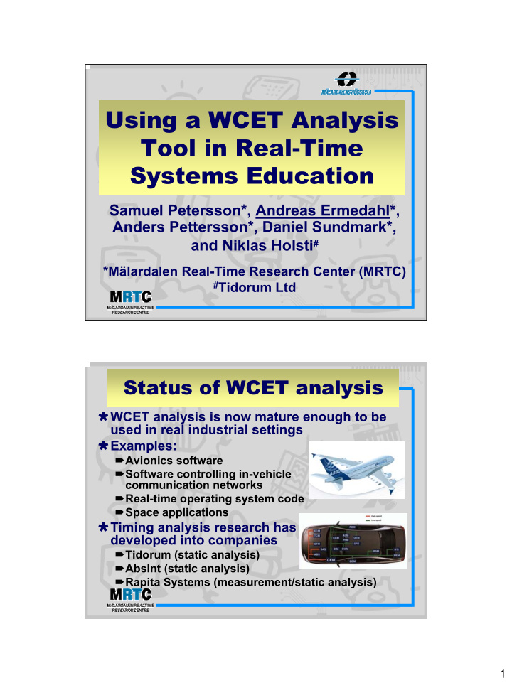 using a wcet analysis tool in real time systems education