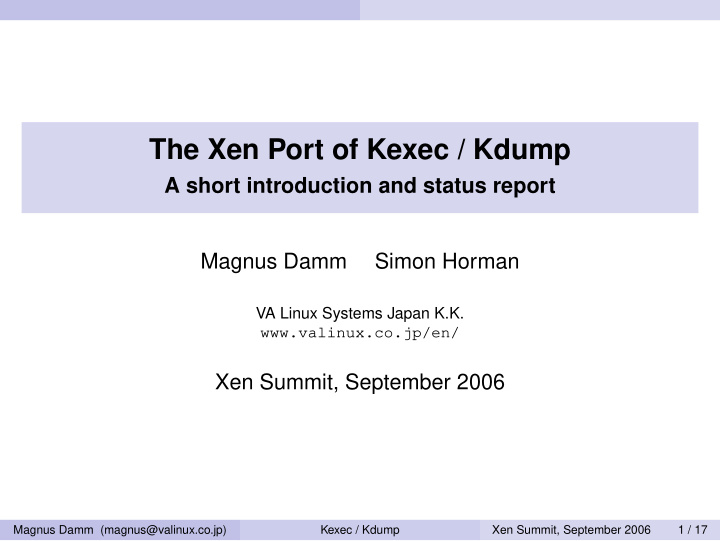 the xen port of kexec kdump