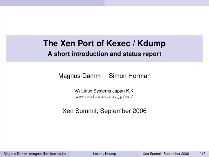 the xen port of kexec kdump
