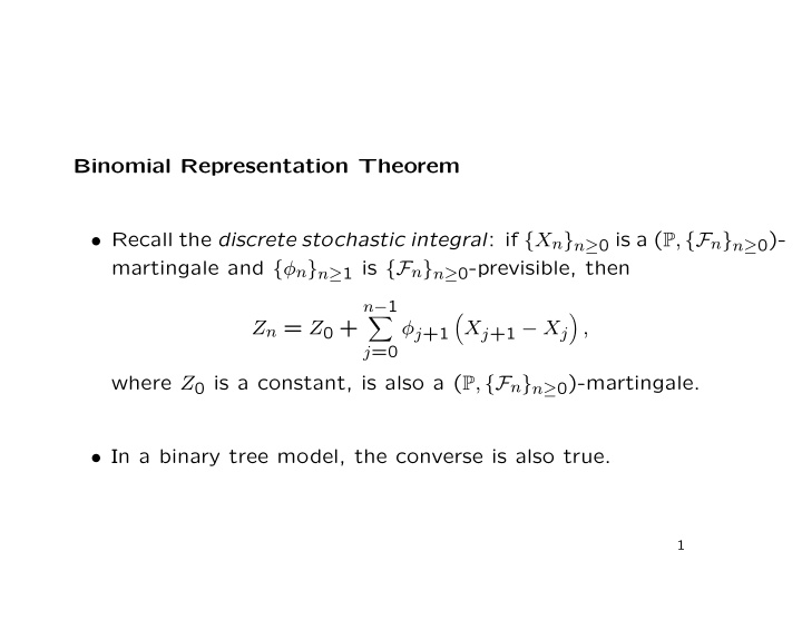 binomial representation theorem recall the discrete