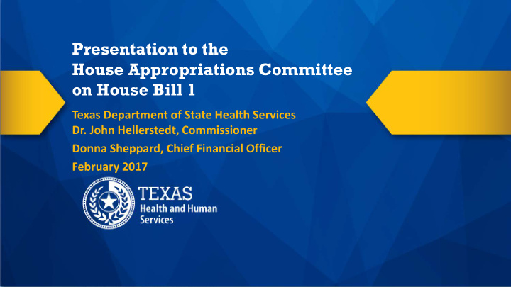 presentation to the house appropriations committee on