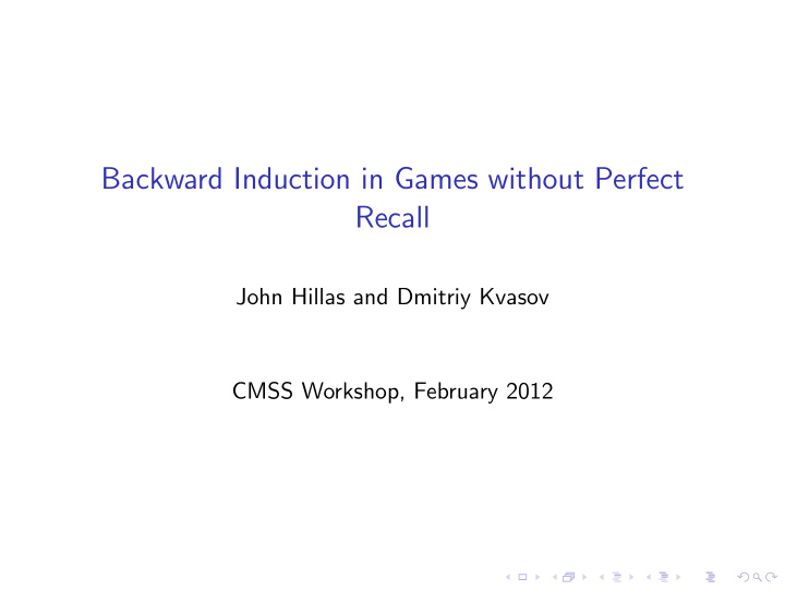 backward induction in games without perfect recall