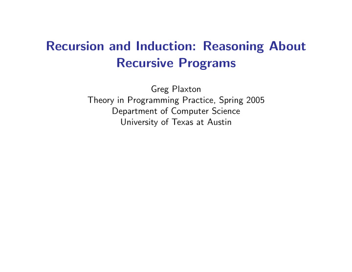 recursion and induction reasoning about recursive programs