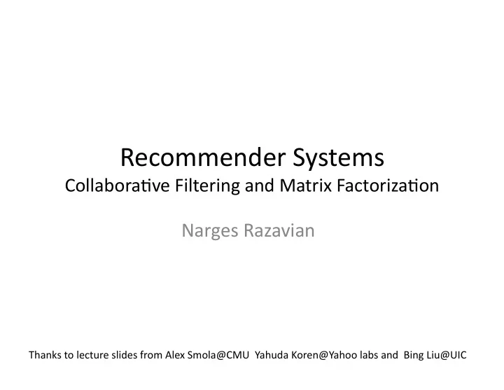 recommender systems collabora2ve filtering and matrix