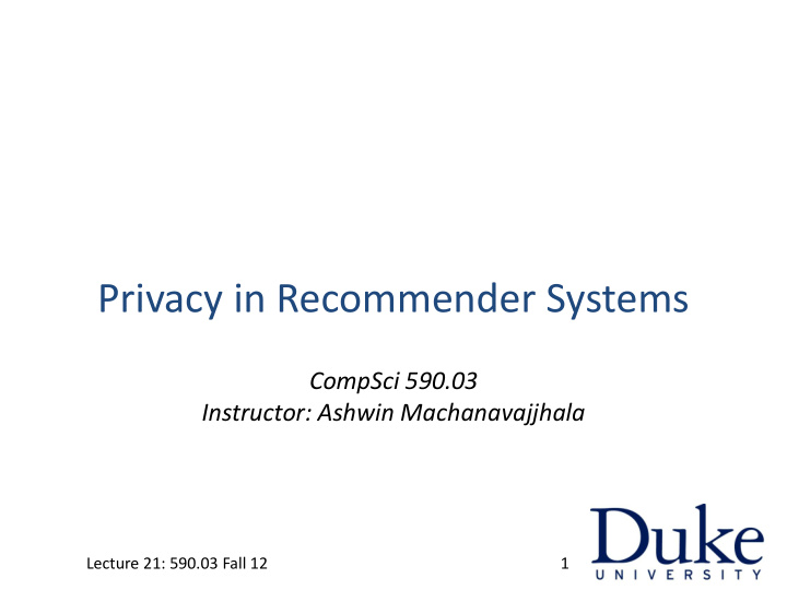 privacy in recommender systems