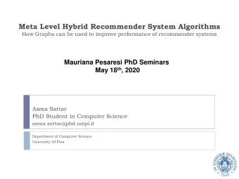 Meta Level Hybrid Recommender System Algorithms  How Graphs can be used to improve performance of