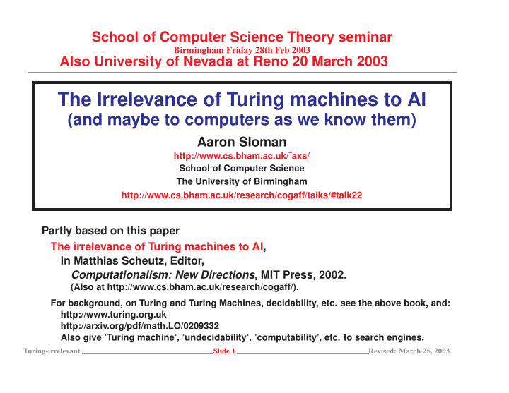 the irrelevance of turing machines to ai