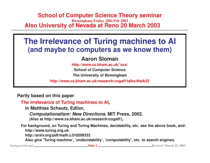 the irrelevance of turing machines to ai