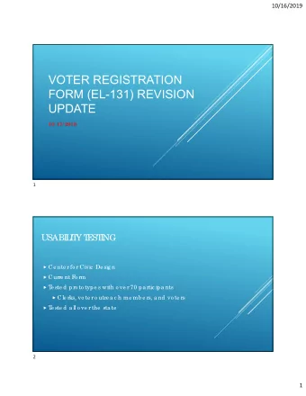 VOTER REGISTRATION  FORM (EL-131) REVISION  UPDATE  10/ 17/ 2019  1  USABI  L  I  T  Y T  E  ST  I