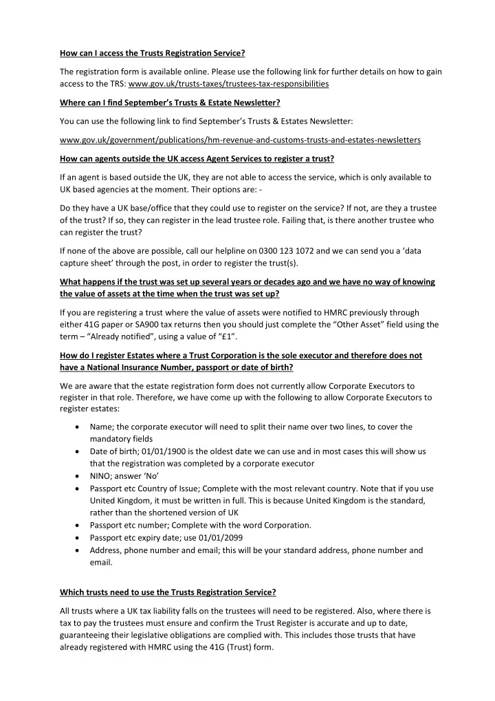 how can i access the trusts registration service the