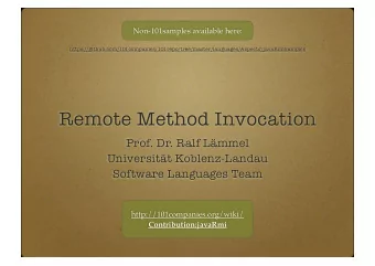Remote Method Invocation  Prof. Dr. Ralf Lmmel  Universitt Koblenz-Landau  Software Languages