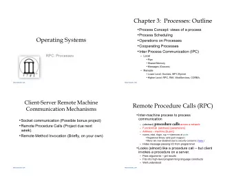 Chapter 3:  Processes: Outline  Process Concept: views of a process  Process Scheduling