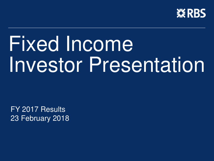 fixed income investor presentation