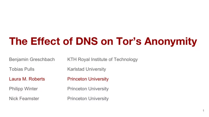 the effect of dns on tor s anonymity