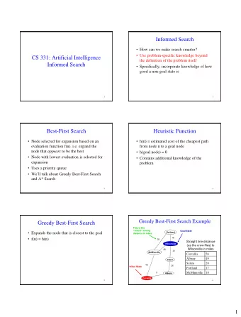 Informed Search  How can we make search smarter?  Use problem-specific knowledge beyond  CS