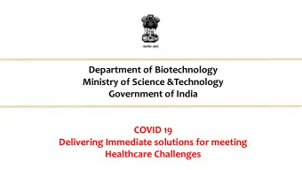 Department of Biotechnology  Ministry of Science &amp;Technology  Government of India  COVID 19