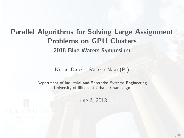 parallel algorithms for solving large assignment problems