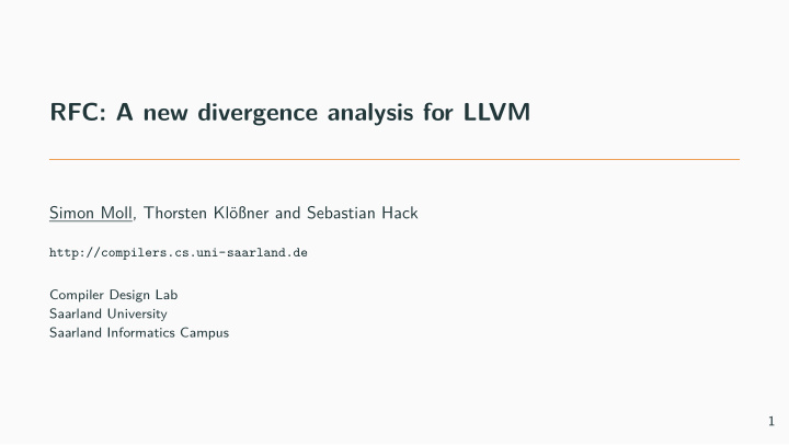 rfc a new divergence analysis for llvm