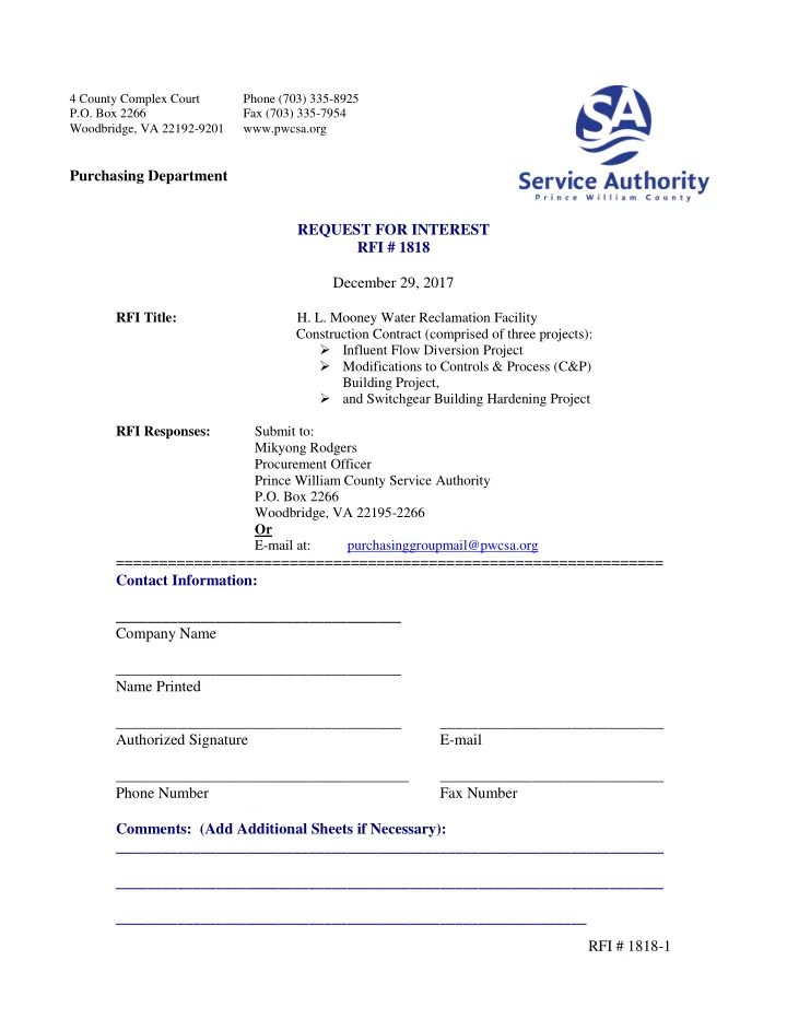 purchasing department request for interest rfi 1818