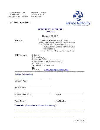 Purchasing Department  REQUEST FOR INTEREST  RFI # 1818  December 29, 2017 RFI Title:  H. L. Mooney