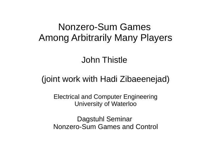 nonzero sum games among arbitrarily many players